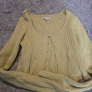 American Eagle Yellow Ribbed Button Cardigan